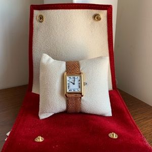 Cartier tank manual wind lizard strap womens watch